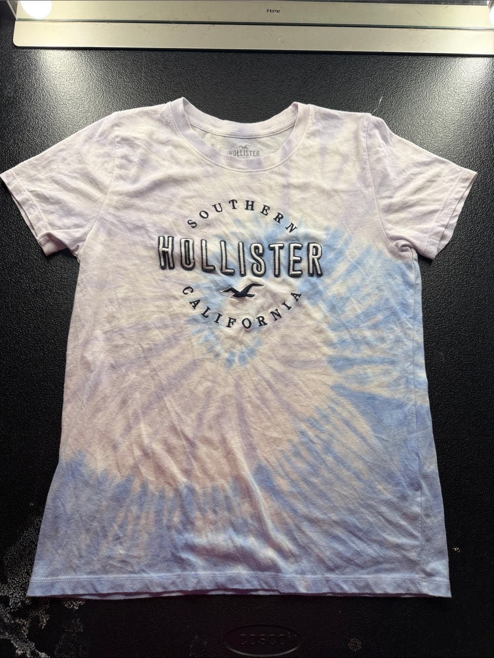 Hollister Tie-Dye Logo Tee in Pastel Pink and Blue